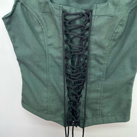 Mytholon Medieval Renaissance Dark Green Cotton Twill Lace Up Bodice - Picture 5 of 8